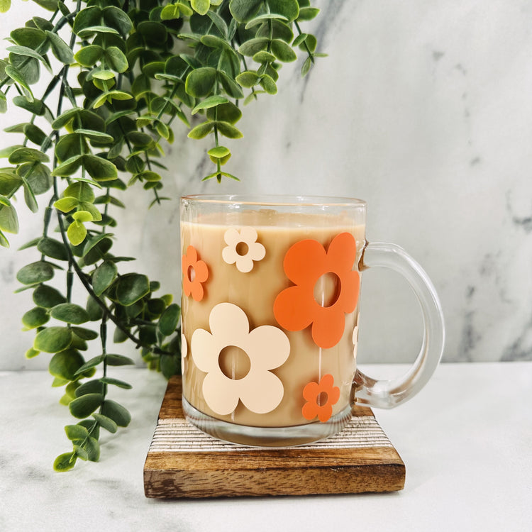 Retro Flower Filled Glass Mug